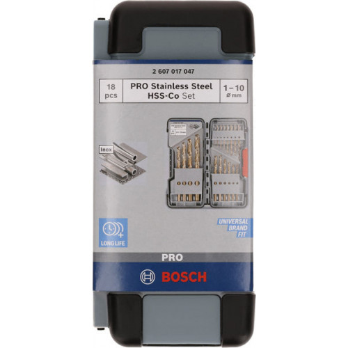 BOSCH Coffret de forets hélicoidaux PRO Stainless Steel HSS-Co, 18 pieces 2607017047