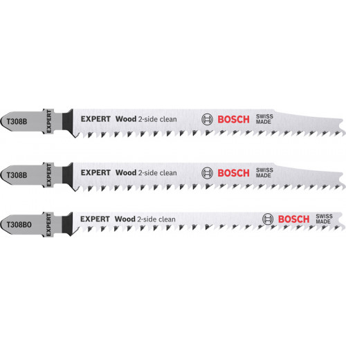 BOSCH Kit de 3 lames de scie sauteuse EXPERT 'Wood 2-side clean' T308B/BO 2608900559