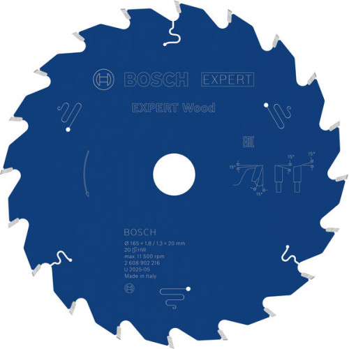 BOSCH Lame de scie circulaire Expert for Wood 165 × 1,8/1,3 × 20 mm, T20 2608902216