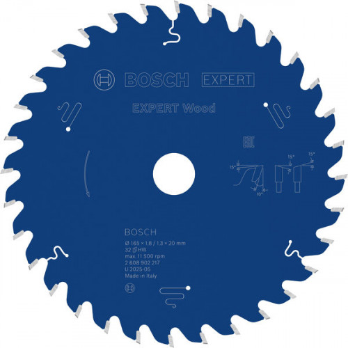 BOSCH Lame de scie circulaire Expert for Wood 165 × 1,8/1,3 × 20 mm, T32 2608902217