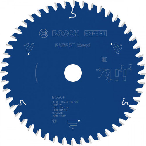 BOSCH Lame de scie circulaire Expert for Wood 165 × 1,8/1,3 × 20 mm, T48 2608902218