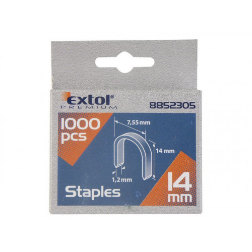 EXTOL PREMIUM agrafes, 14 mm, 7,55 × 0,52 × 1,2 mm, 1000 pcs 8852305 EXTOL PREMIUM agrafes, 14 mm, 7,55 × 0,52 × 1,2 mm, 1000 pcs 8852305
