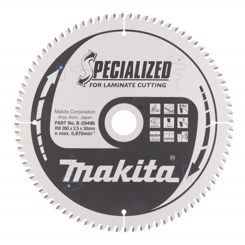 Makita B-29496 Lame de scie circulaire, alliage T.C.T spécialisé, 260 x 30 mm, 84 dents