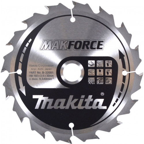 MAKITA B-32091 lame de scie bois MAKFORCE 160x2.4x20mm 16Z = B-08143