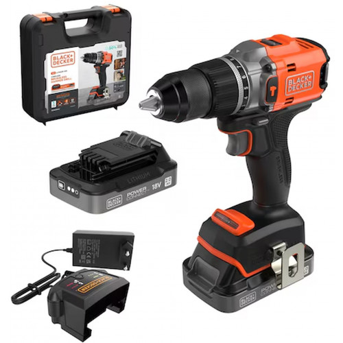 Black & Decker BLD683D2XK-QW Perceuse a percussion sans fil (50Nm/18V/2x2,0Ah), coffret