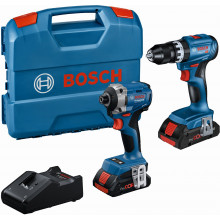 BOSCH PROFESSIONAL Set de 2 outils 18 V : GSB + GDR + 2 x 4,0Ah + GAL 0615A50069