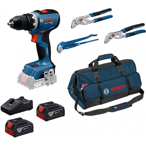 BOSCH GSR 18V-65 PROFESSIONAL Perceuse-visseuse sans fil, 3 pinces de plombier 0615A5007J