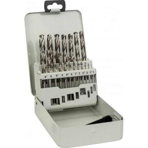 BOSCH 19 Jeu de forets a métal , HSS-G, DIN 338, 135°, cassette métal, 1–10 mm 2607018726