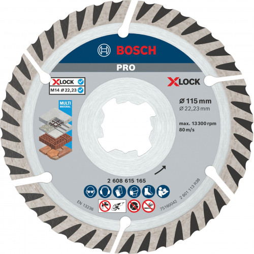 BOSCH Disque a tronçonner diamanté PRO Multi Mate, 115 x 22,23 mm, X-Lock, 2 ks 2608615285