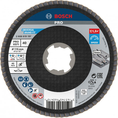 BOSCH Plateau a lamelles PRO X571, bombé, 115 mm, G40, X-Lock 2608619197