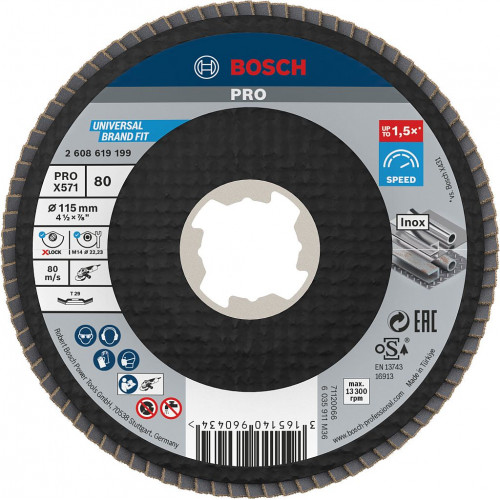 BOSCH Plateau a lamelles PRO X571, bombé, 115 mm, G80, X-Lock 2608619199