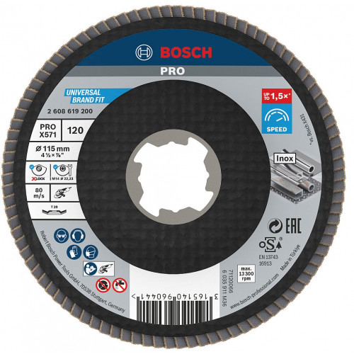 BOSCH Plateau a lamelles PRO X571, bombé, 115 mm, G120, X-Lock 2608619200