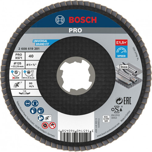 BOSCH Plateau a lamelles PRO X571, bombé, 125 mm, G40, X-Lock 2608619201