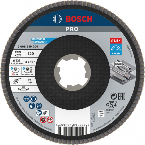 BOSCH Plateau a lamelles PRO X571, bombé, 125 mm, G120, X-Lock 2608619204