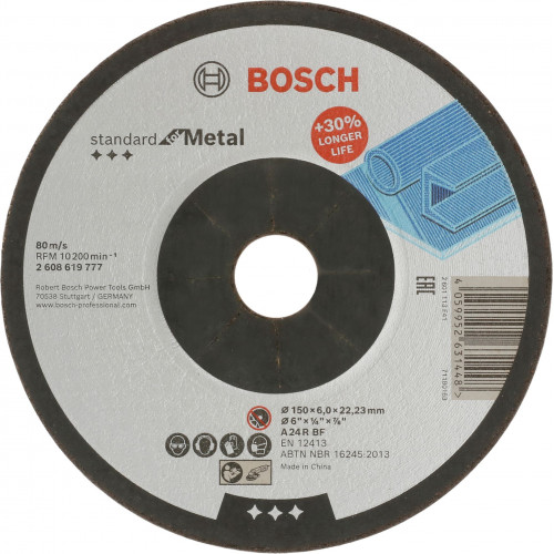 BOSCH Disque abrasif aggloméré PRO Metal, 150 x 6 x 22,23 mm 2608619777 BOSCH Disque abrasif aggloméré PRO Metal, 150 x 6 x 22,23 mm 2608619777