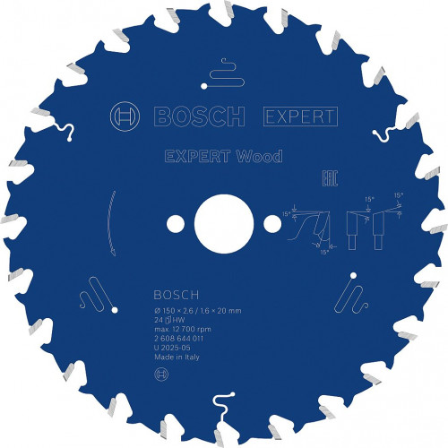 BOSCH Lame de scie circulaire EXPERT Wood, 150 x 2,6/1,6 x 20 mm, T24 2608644011