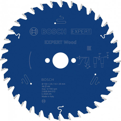 BOSCH Lame de scie circulaire EXPERT Wood, 150 x 2,6/1,6 x 20 mm, T36 2608644012