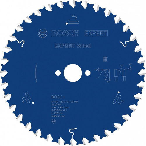 BOSCH Lame de scie circulaire EXPERT Wood, 160 x 2,2/1,6 x 20 mm, T36 2608644017