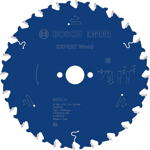 BOSCH Lame de scie circulaire Expert for Wood 160 × 2,6/1,6 × 20 mm, T24 2608644019