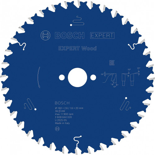 BOSCH Lame de scie circulaire Expert for Wood 160 × 2,6/1,6 × 20 mm, T36 2608644020