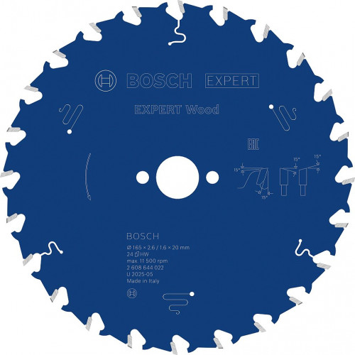 BOSCH Lame de scie circulaire Expert for Wood 165 × 2,6/1,6 × 20 mm, T24 2608644022