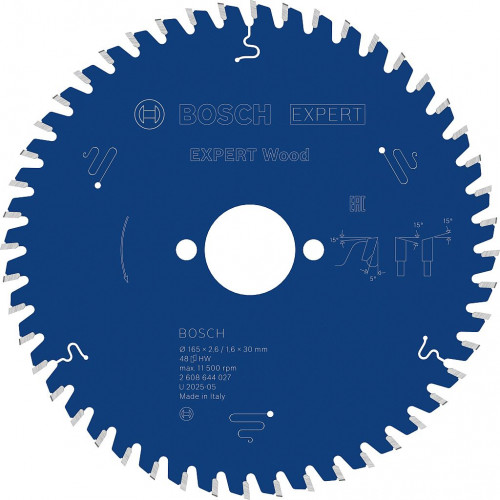 BOSCH Lame de scie circulaire Expert for Wood 165 × 2,6/1,6 × 30 mm, T48 2608644027