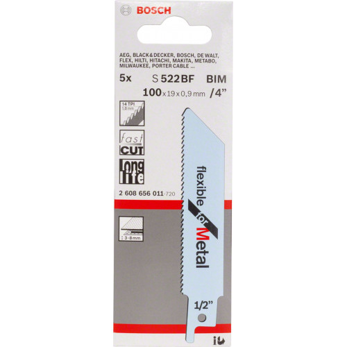 BOSCH Lame de scie sabre S 522 BF Flexible for Metal 5 pcs 2608656011 BOSCH Lame de scie sabre S 522 BF Flexible for Metal 5 pcs 2608656011