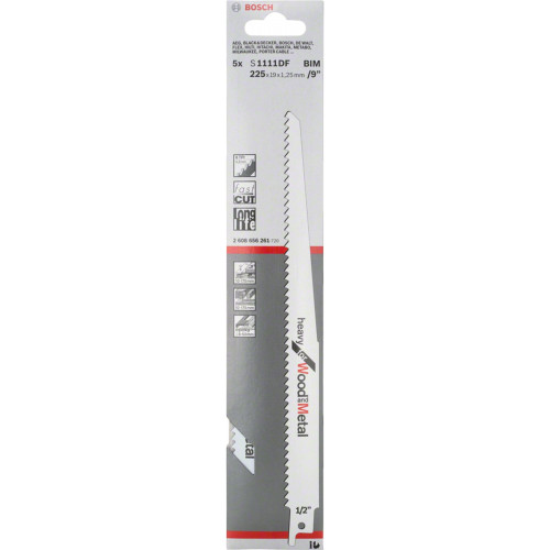 BOSCH Lame de scie sabre S 1111 DF Heavy for Wood and Metal 5 Unit. 2608656261
