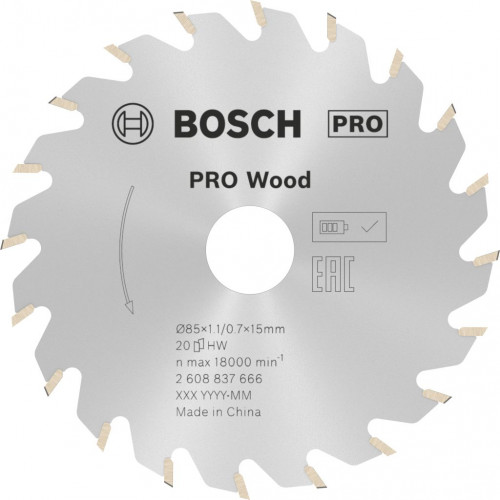 BOSCH Lame de scie circulaire Standard for Wood 85 x 1,1/0,7 x 15 T20 2608837666