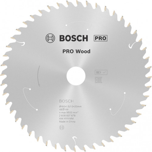 BOSCH Lame de scie circulaire sans fil PRO Wood cordless 160 x 1,5/1 x 20 T48 2608837678