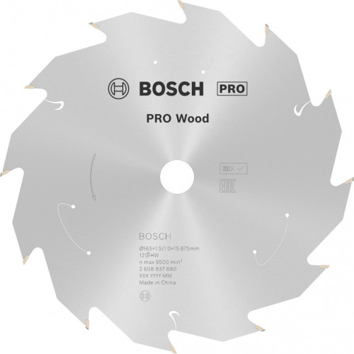 BOSCH Lame de scie circulaire Standard for Wood 165 x 1,5/1 x 15,875 T12 2608837680