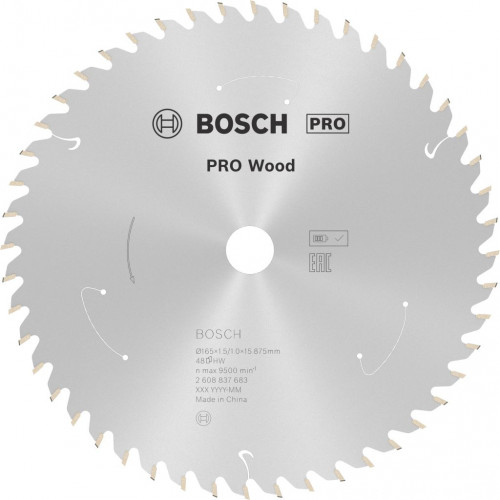 BOSCH Lame de scie circulaire Standard for Wood 165 x 1,5/1 x 15,875 T48 2608837683