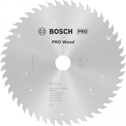 BOSCH Lame de scie circulaire Standard for Wood 165 x 1,5/1 x 20 T48 2608837687