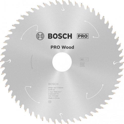 BOSCH Lame de scie circulaire Standard for Wood 190 x 1,6/1,1 x 30 T60 2608837711