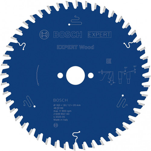 BOSCH Lame de scie circulaire Expert for Wood 160 × 1,8/1,2 × 20 mm, T48 2608902143