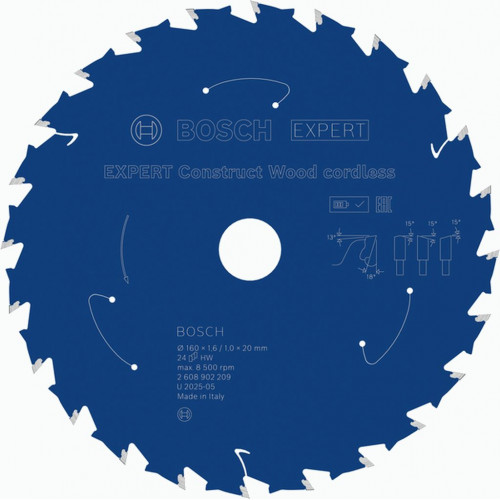 BOSCH Lame de scie circulaire Construct Wood cordless, 160x1,6/1x20 mm, T24 2608902209