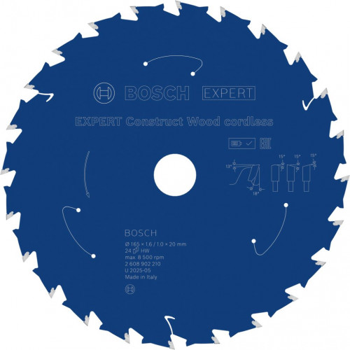 BOSCH Lame de scie circulair Construct Wood cordless, 165x1,6/1x20 mm, T24 2608902210