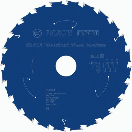 BOSCH Lame de scie circulaire Construct Wood cordless, 190x1,6/1x30 mm, T24 2608902211