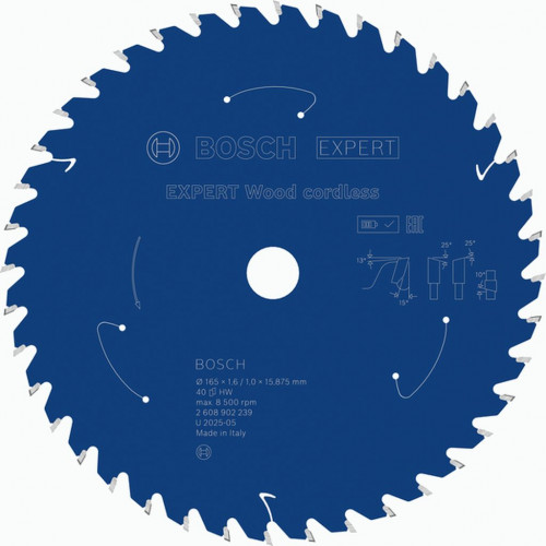 BOSCH Lame de scie circulaire EXPERT Wood cordless, 165 x 1,6/1 x 15,875mm, T40 2608902239