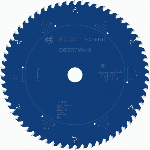 BOSCH Lame de scie circulaire EXPERT Wood, 254 x 2,6/1,8 x 25,4 mm, T60 2608902242