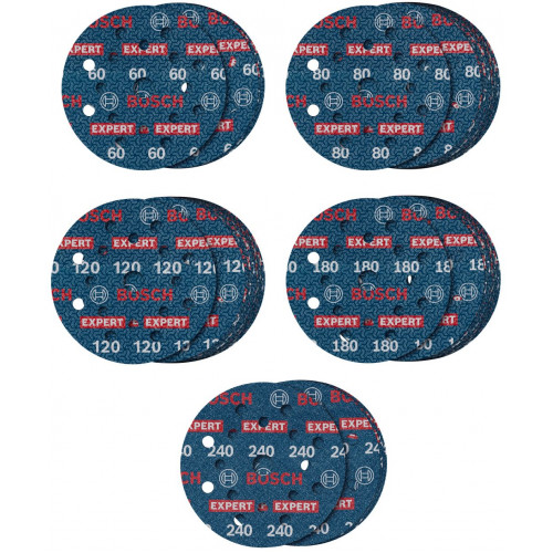 BOSCH Coffret de disques abrasifs EXPERT O780, 125 mm,G60/G80/G120/G180/G240 260890242
