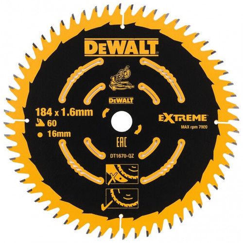 DeWALT DT1670 Lame de scie circulaire 184 x 16 mm 60Z