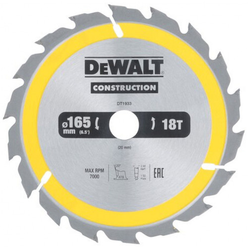 DeWALT DT1933 Lame de scie circulaire, 165x20 mm, 18 dents