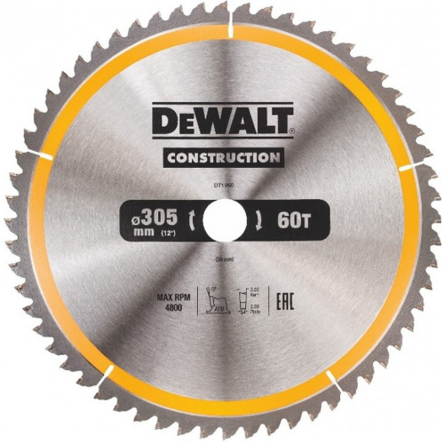 DeWALT DT1960 Lame de scie circulaire, stationnaire, 305/30 mm, 60 dents