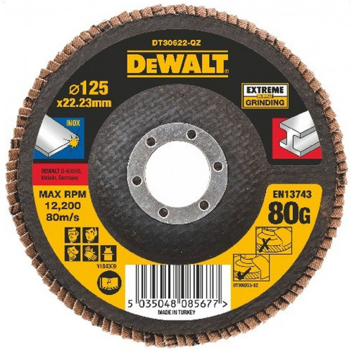 DeWALT DT30622-QZ Disque abrasif lamellé pour métal 125 mm x 22,23 mm, grain 80 DeWALT DT30622-QZ Disque abrasif lamellé pour métal 125 mm x 22,23 mm, grain 80