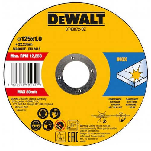 DeWALT DT43972-QZ Disque a tronçonner 125 x1 x 22,2mm 10pce DeWALT DT43972-QZ Disque a tronçonner 125 x1 x 22,2mm 10pce
