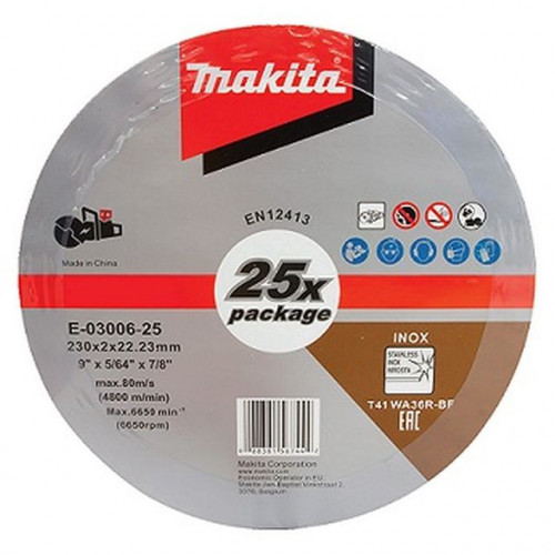 Makita E-03006-25 Disques a tronçonner 230 x 2 x 22,23 mm, 25Qté