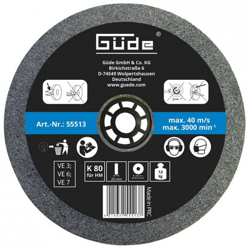 GÜDE Meule abrasive pour touret G55272 et G55237 - 200 x 25 mm - grain 80 55513