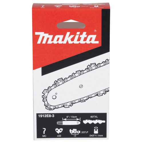 Makita 1912E8-3 Chaîne de tronçonneuse 15 cm 1,1 mm 0,325" .043" 80TXL 32 maillons pour DU