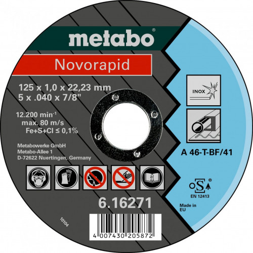 Metabo Novorapid Disque a tronçonner 125 x 1,0 x 22,23 inox, TF 41 616271000